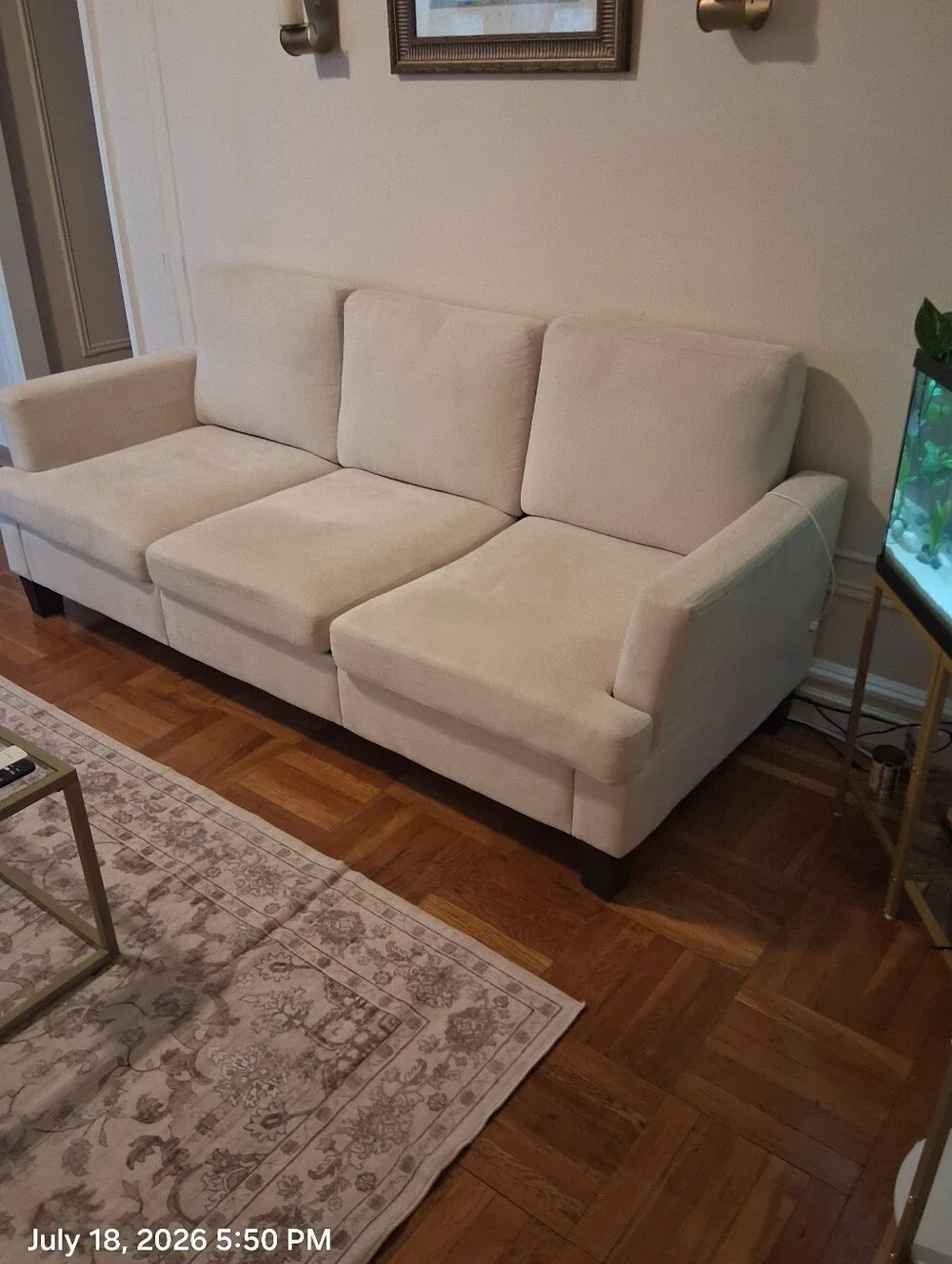 Beige Modern Three-Seat Sofa - Neutral Home Accent